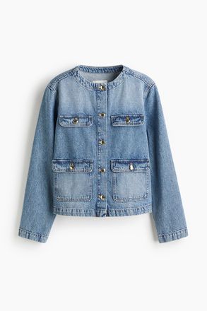 H&M Kragenlose Jeansjacke - Denimblau