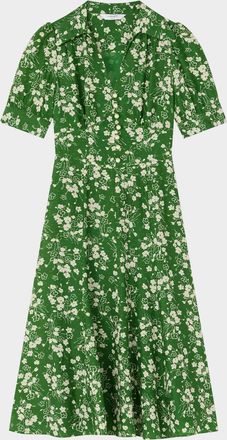 L.k. Bennett Sophie Dotted Floral-Print Empire Midi Dress