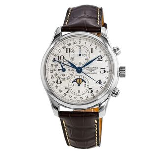 Longines Master Collection Moonphase 42mm Silver Chronograph Dial Leather Strap Mens Watch L2.773.4.78.3