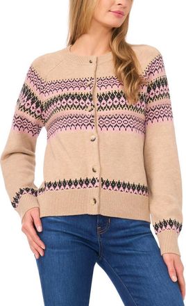 CeCe by Cynthia Steffe Fair Isle Stripe Cardigan in Biscuit Heather at Nordstrom, Size X-Small