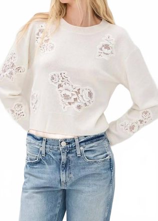 LoveShackFancy Lazuli Cashmere & Lace Sweater In Ivory