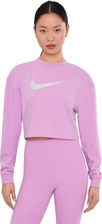 Nike Pro Dri-FIT Crew-Neck French Terry Top Womens Workout Light Magenta/Metallic Silver/White : 2XL (US 20-22), Polyester/Spandex