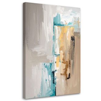 Feeby Cuadro Sobre Lienzo, Abstracci&oacute;n Moderna Turquesa Y Beige, 80x120