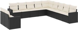 vidaXL Set De Sof&aacute;s De Jard&iacute;n 11 Pzas Y Cojines Rat&aacute;n Sint&eacute;tico Negro Vidaxl