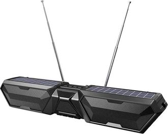 OEM Altavoz Est&eacute;reo Solar Inal&aacute;mbrico Con Doble Antena Para Uso En Exteriores, Ranura Para Tarjeta Tf, Radio Fm Y Cargador Usb Para Tel&eacute;fono, Color Negro