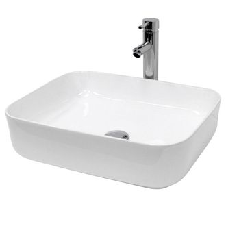 ECD Germany Lavabo blanco de cer&aacute;mica con juego de drenaje sin reborsadero