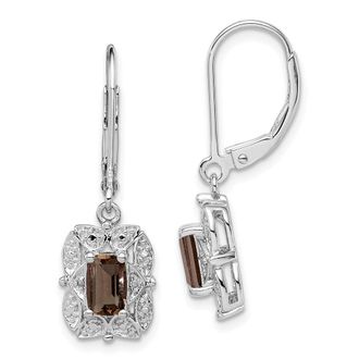 Diamond2Deal Sterling Silver Rhodium-plated Diamond and Smoky Quartz Earrings