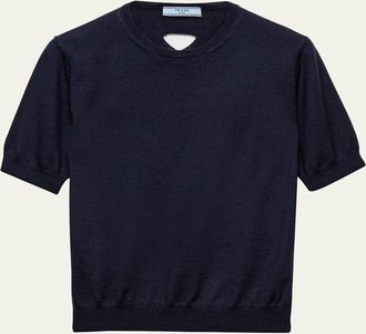 Prada Cutout Triangle Short-Sleeve Wool Sweater