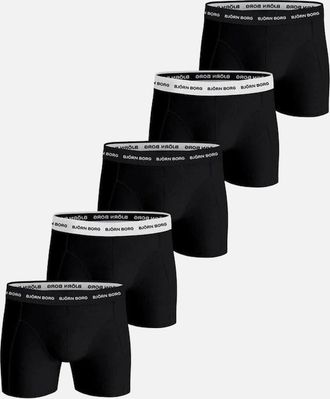 Bj&ouml;rn Borg Mens Bjorn Borg 5-Pack Cotton Stretch Boxer Briefs, Black/White - Black/Black/Black/Black - Size: 32/34/35