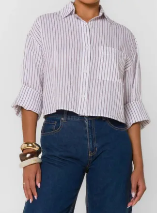 Velvet Heart Cuffed Sleeve Crop Shirt In White