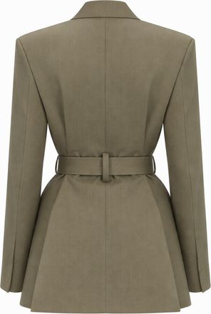 Victoria Beckham Tailored Wool Blend with Belt Blazer - Green