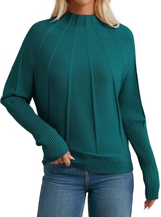 Grace Karin Ladies Elegant High Neck Winter Jumper Long Raglan Sleeve Knitted Pullover Sweater Dark Teal L