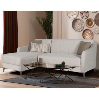 Dmora Sof&aacute; Cama Con Chaise Longue Reversible, Almacenamiento, Lavable, 207x157 Cm Beige