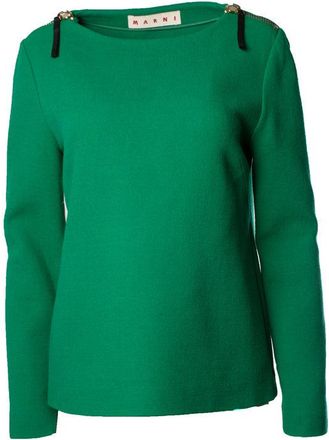 Marni green wool top with zippers