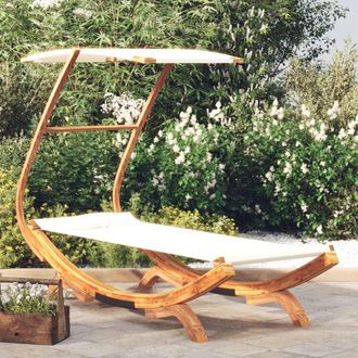 vidaXL Tumbona Con Dosel Madera Maciza Curvada Crema 100x190x134 Cm Vidaxl