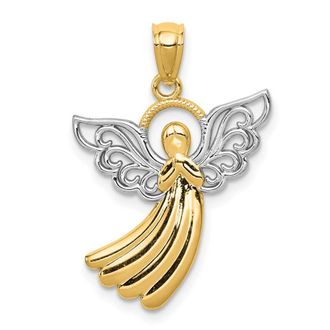 Diamond2Deal 14k Yellow Gold Rhodium Filigree Angel Pendant