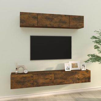 vidaXL Set De Muebles De Tv 4 Pzas Madera Contrachapada Roble Ahumado Vidaxl