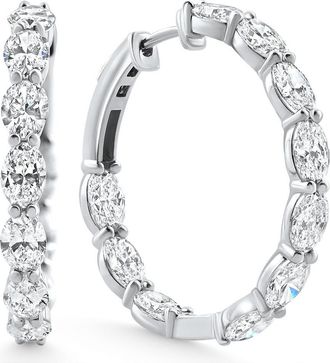 Pompeii3 8Ct TW Oval Diamond Inside Outside Hoops Vault Lock 14k White Gold Lab Grown Size: 1.25 Tall
