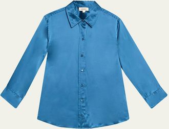 L'agence Dani Silk Satin 3/4-Sleeve Button-Down Blouse