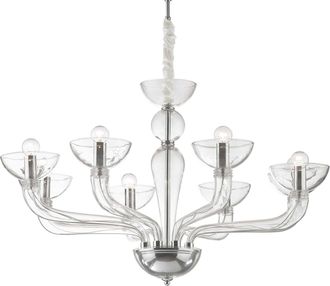 Ideal Lux Ideal Lux - Casanova - L&aacute;mpara De Ara&ntilde;a De 8 Luces Con Brazos M&uacute;ltiples, Vidrio Transparente, E14