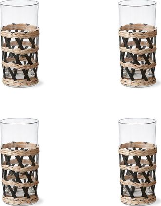 Tag Island Collection Clear High Ball Glasses with Cattail Sleeves in Black at Nordstrom