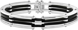 Pompeii3 Mens Steel And Black Silicone Latched 8 13.5mm Cuffed Bracelet