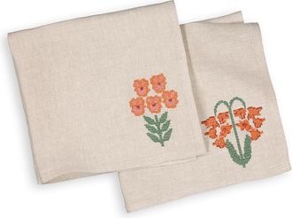 La Redoute Interieurs Set van 2 geborduurde servetten in linnen, Harlig