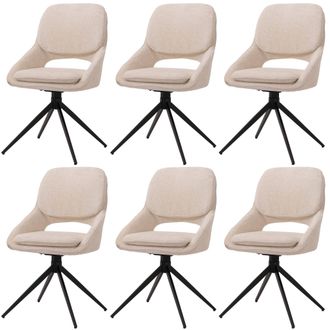 Hhg [nunca Usado] Juego De 6 Sillas De Comedor Hhg-617, Silla De Cocina, Giratoria Con Retorno Autom&aacute;tico, Tela/textil Chenilla (490 G/m&sup2;) Oeko-tex, Crema