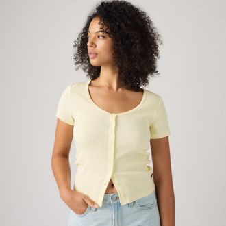 Levi's Austen Button Up Short Sleeve Top - Womens - L - Neutral / Pear Sorbet