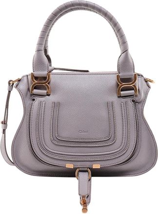Chlo&eacute; Grijze leren handtas Marcie Small - Dames - Handtassen - Grijs - ONE Size - Katoen - Tassen