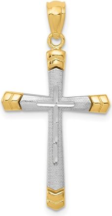 Diamond2Deal 14k Two-tone Gold Polished Diamond-Cut Cross Pendant