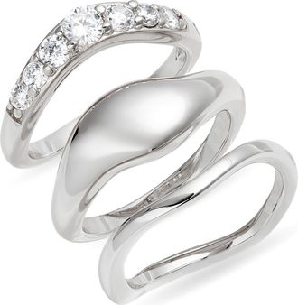 Nordstrom Set of 3 Sculpted Rings in Clear- Silver at Nordstrom, Size 7