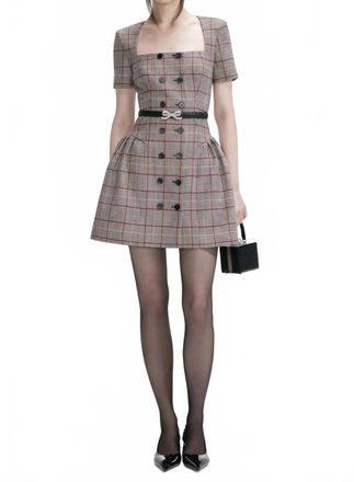 Self Portrait Check Wool Mini Dress In Red/ Black
