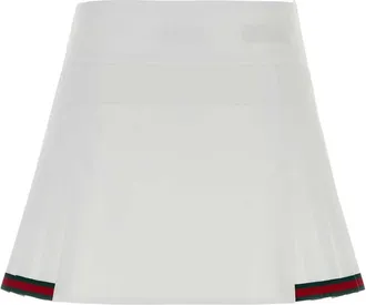 Gucci Womens Web-Trimmed Poplin Skirt White Cotton