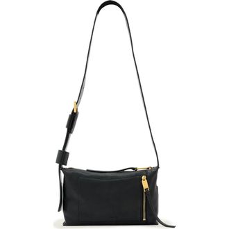 AllSaints Small Alba Zip Leather Crossbody Bag in Black at Nordstrom