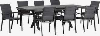 Sklum Set De Mesa Extensible Rectangular 180-240x90 Cm Y 8 Sillas De Jard&iacute;n Apilables Con Reposabrazos En Aluminio Karena Sklum