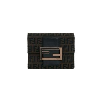 Fendi Black Brown Canvas Leather Wallet (Tri-Fold) (Pre-Owned)