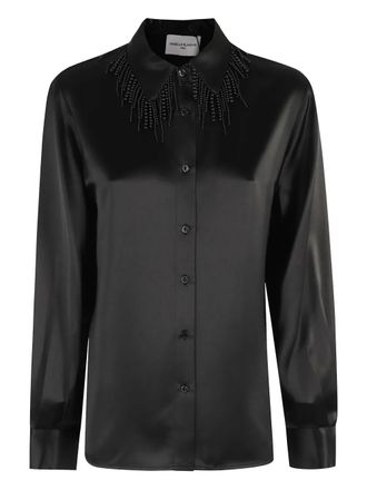 Isabelle Blanche beaded-collar satin shirt - women - Viscose - L - Black