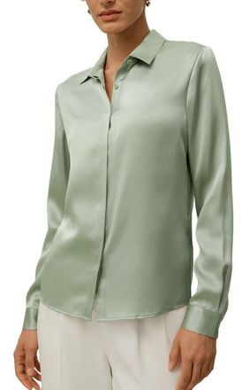 LilySilk Womens Basic Concealed Placket Silk Shirt in Aqua Green at Nordstrom, Size Medium