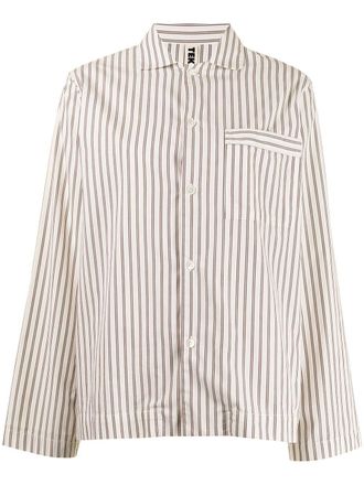 Tekla striped poplin pajama shirt - White