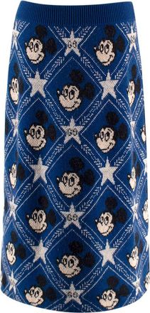 Gucci x Disney Blue Mickey Mouse Wool Midi Skirt Size M