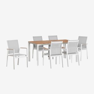 Sklum Set De Mesa Rectangular En Aluminio Y Madera De Teca (160x90 Cm) Katiana Y 6 Sillas De Jard&iacute;n En Aluminio Elvira Sklum