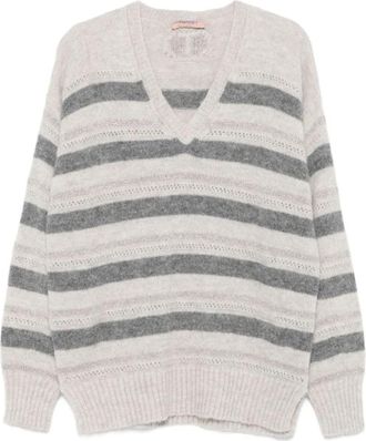 Twinset Alpaca Blend Maxi Jumper - Dames - V-hals truien - Veelkleurig - XS - Polyester - Truien & Vesten