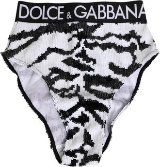 Dolce & Gabbana Zwart Wit Paillet Hoge Taille Slipje - Dames - Onderbroek - Wit - S - Pailletten - Ondergoed