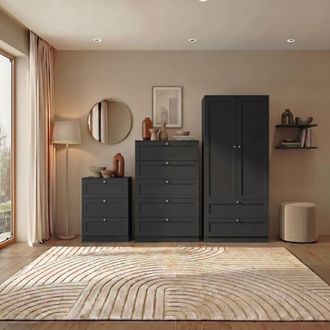 Home Discount Vida Designs Altino 3Pc Bedroom Set(3Dr Bedside, 5Dr Chest, Wardrobe) in Black