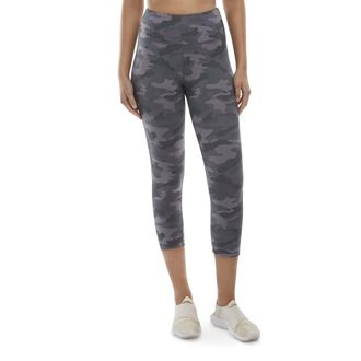 Danskin Womens Capri Leggings, Grey Camo Print, Large