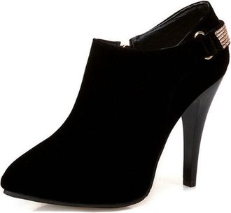 Generic Womens Pointed Toe Stiletto High Heel Pumps Rhinestones Strap Side Zipper Eleagnt Wedding Party Ankle Boots (Black,5.5)