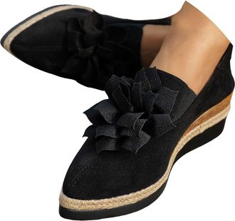 Generic Womens Casual Slip On Wedge Shoes Dressy Retro Pointed Toe Flower Decoration Dress Shoes for Women Work Fashion Chunky Wedge Heels Outdoor Travel Non 