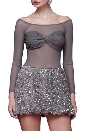 Avec Les Filles Crystal Accent Bandeau Mesh Top in Grey at Nordstrom Rack, Size Large