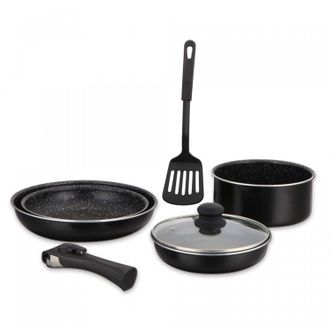 Herzberg Herzberg Hg-8090-7bk: Set Di Pentole Con Rivestimento In Marmo Da 7 Pezzi